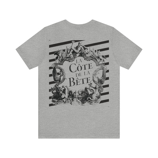 La Cote De La Bete (French: "Beast Coast") Large Back Print, Heron Stripes Front Print Tee
