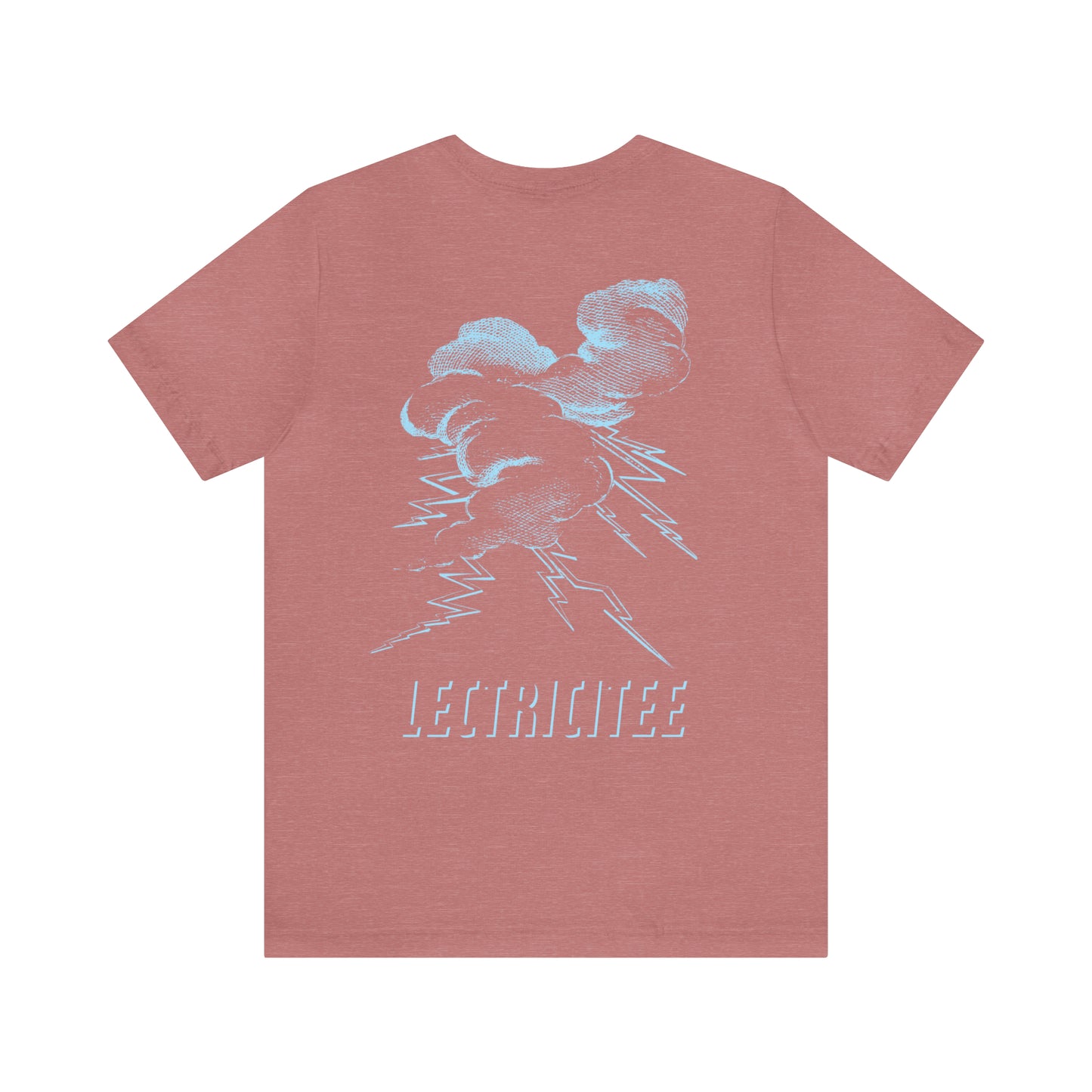 LectriciTee Light Blue Bolt Front Graphic, Full Logo Back Tee